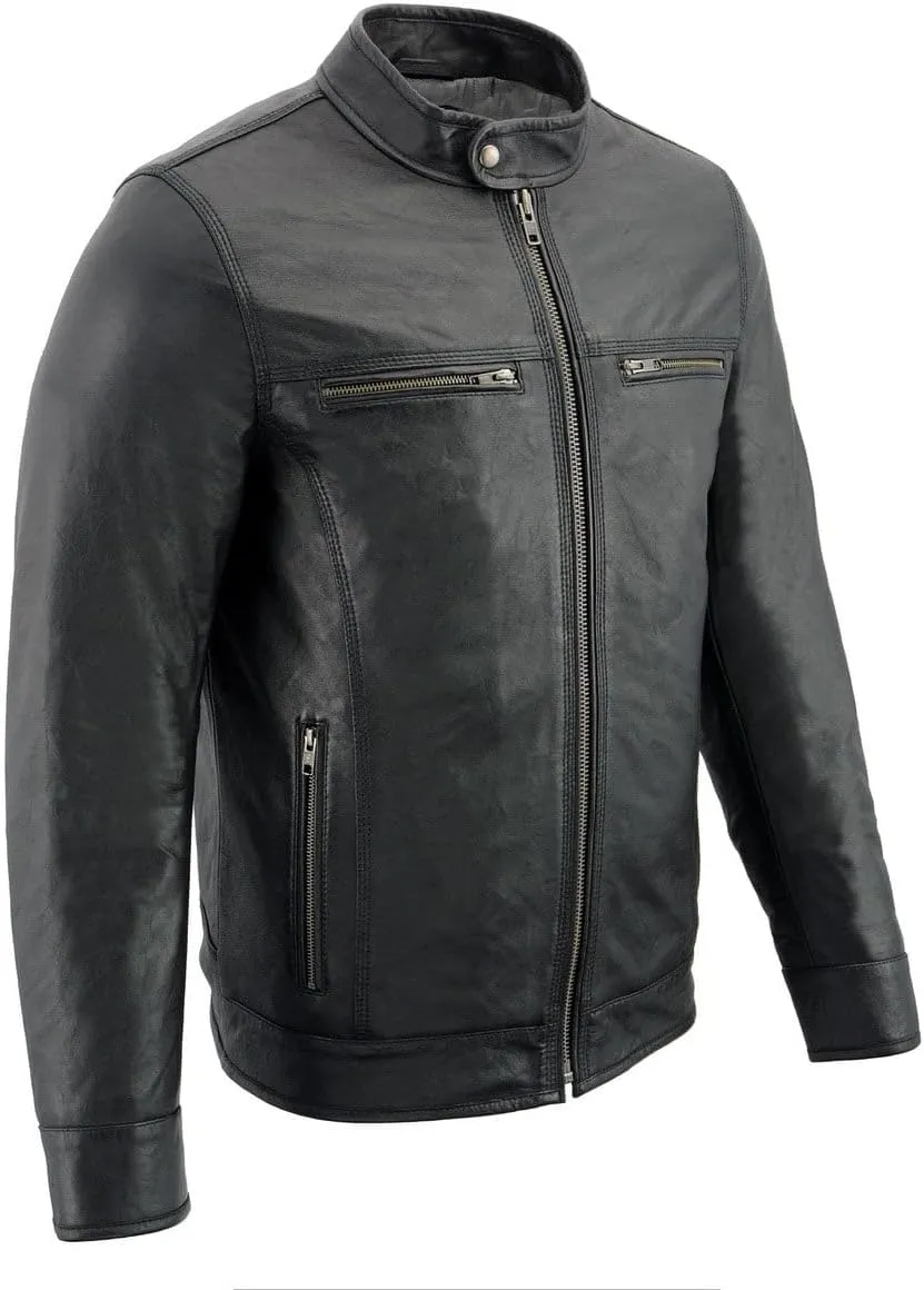 Milwaukee Leather SFM1866 Men's Classic Black Premium Leather Motorcycle Style Jacket with Zipper Front