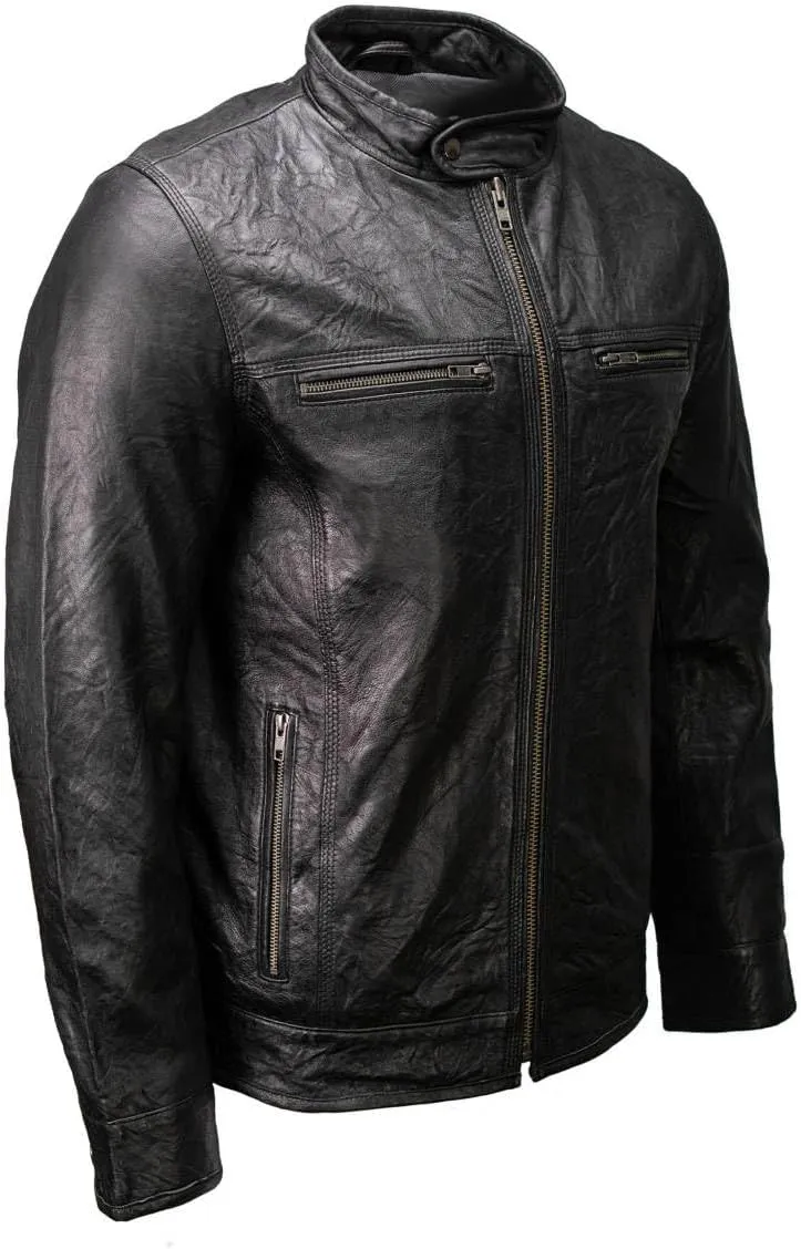 Milwaukee Leather SFM1866 Men's Classic Black Premium Leather Motorcycle Style Jacket with Zipper Front