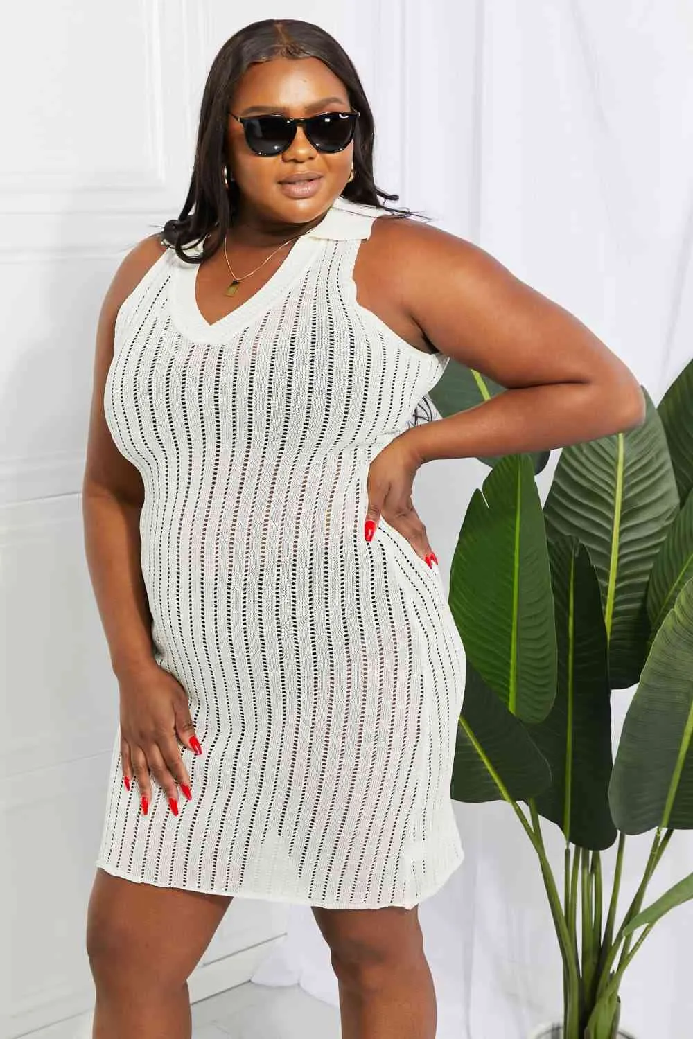 Openwork Johnny Collar Cover Up Dress for Stylish Summer