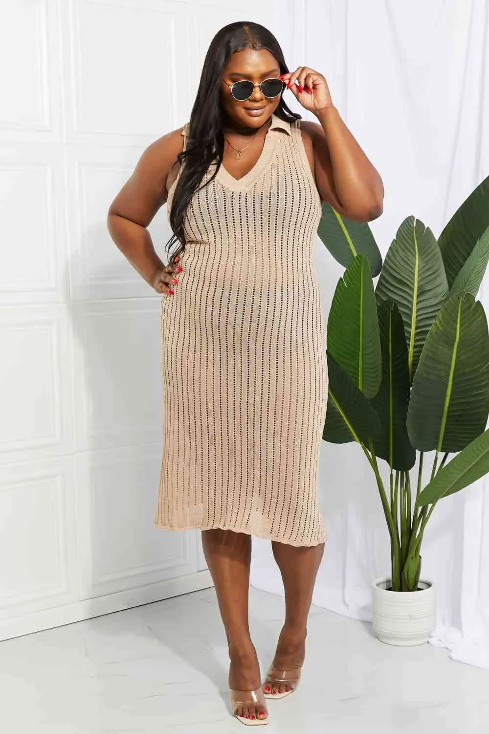 Openwork Johnny Collar Cover Up Dress for Stylish Summer