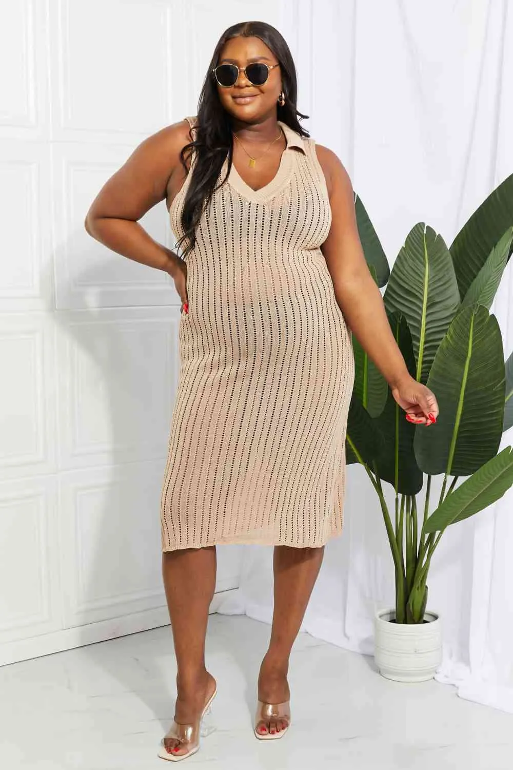 Openwork Johnny Collar Cover Up Dress for Stylish Summer