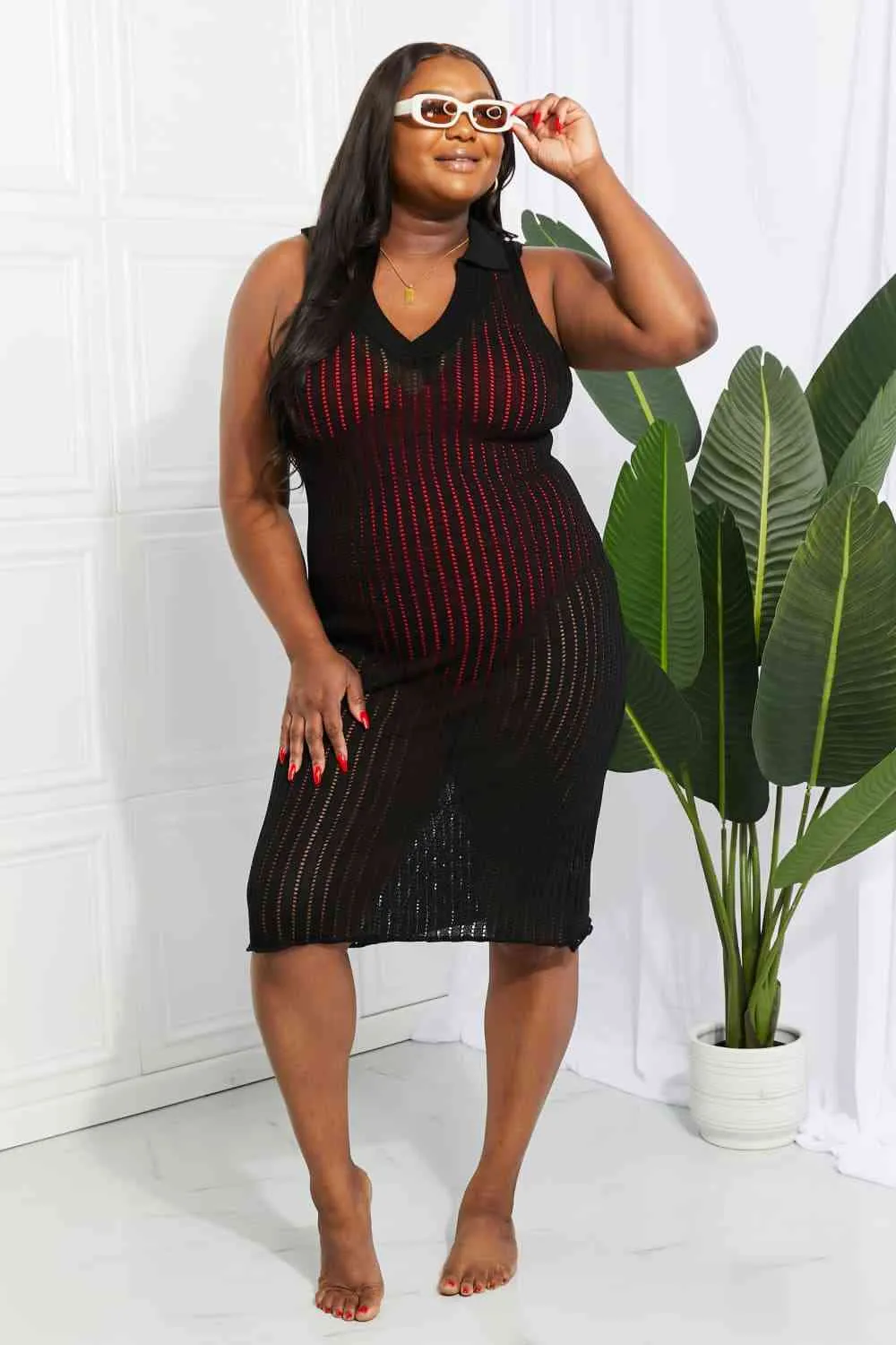 Openwork Johnny Collar Cover Up Dress for Stylish Summer