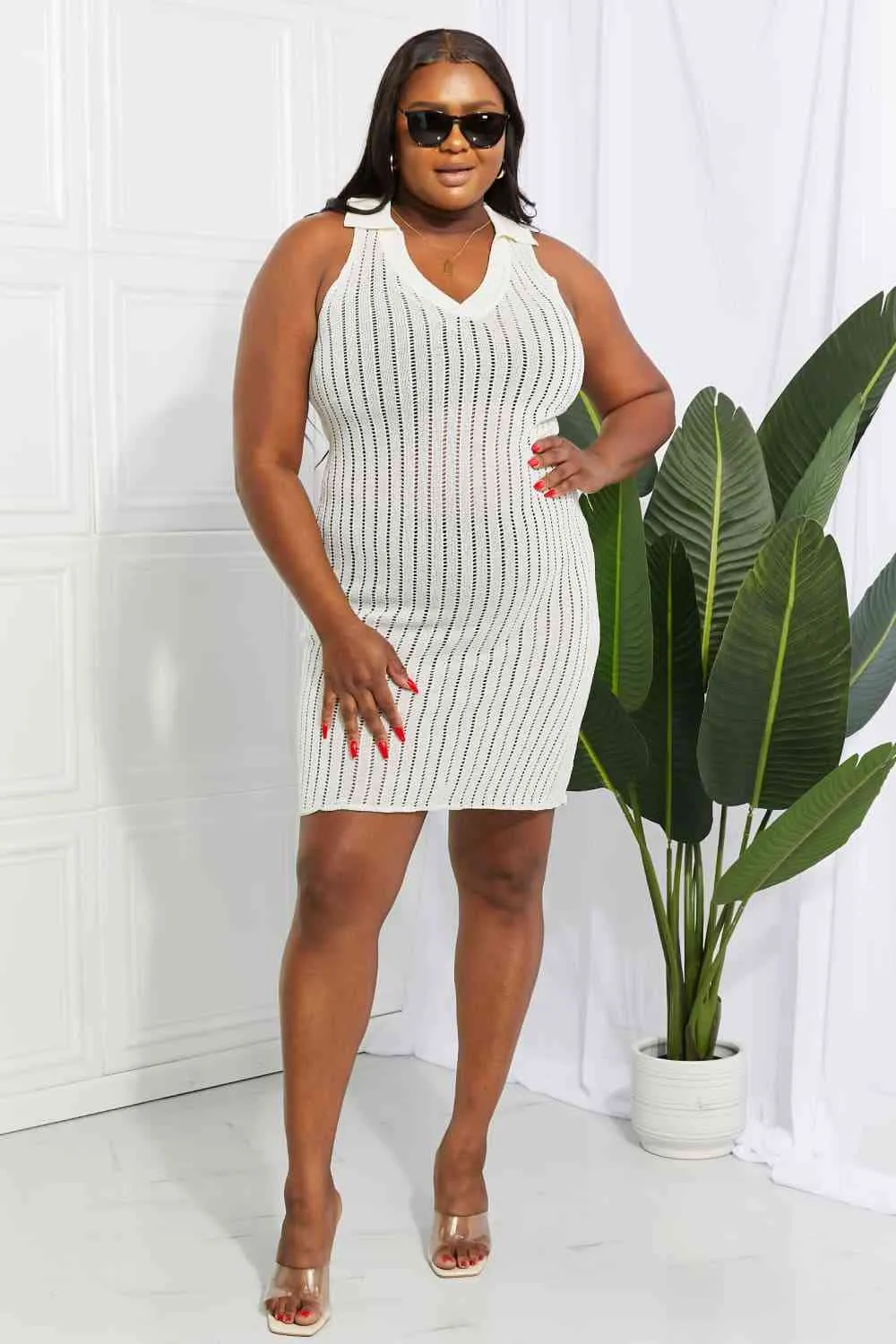 Openwork Johnny Collar Cover Up Dress for Stylish Summer