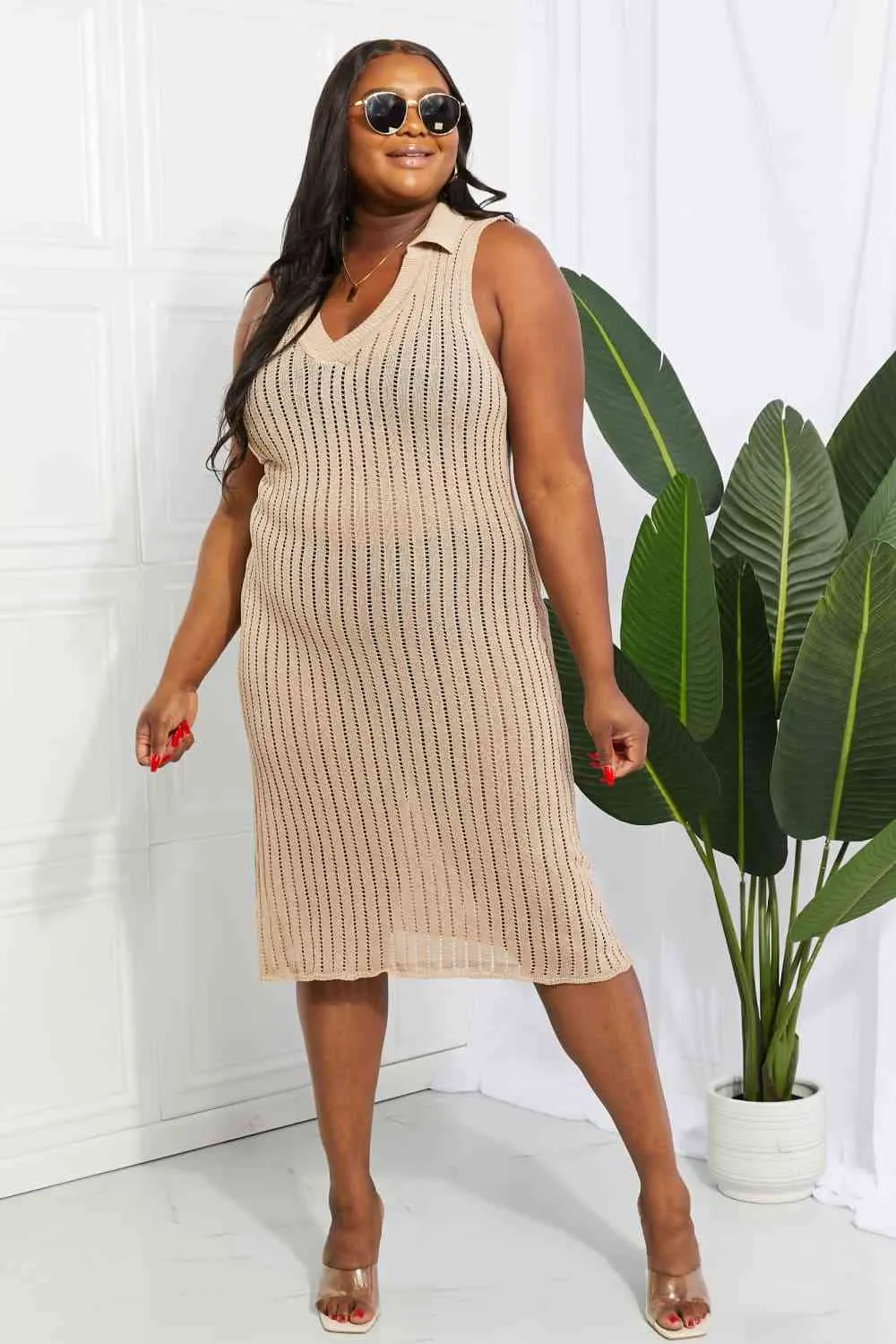 Openwork Johnny Collar Cover Up Dress for Stylish Summer
