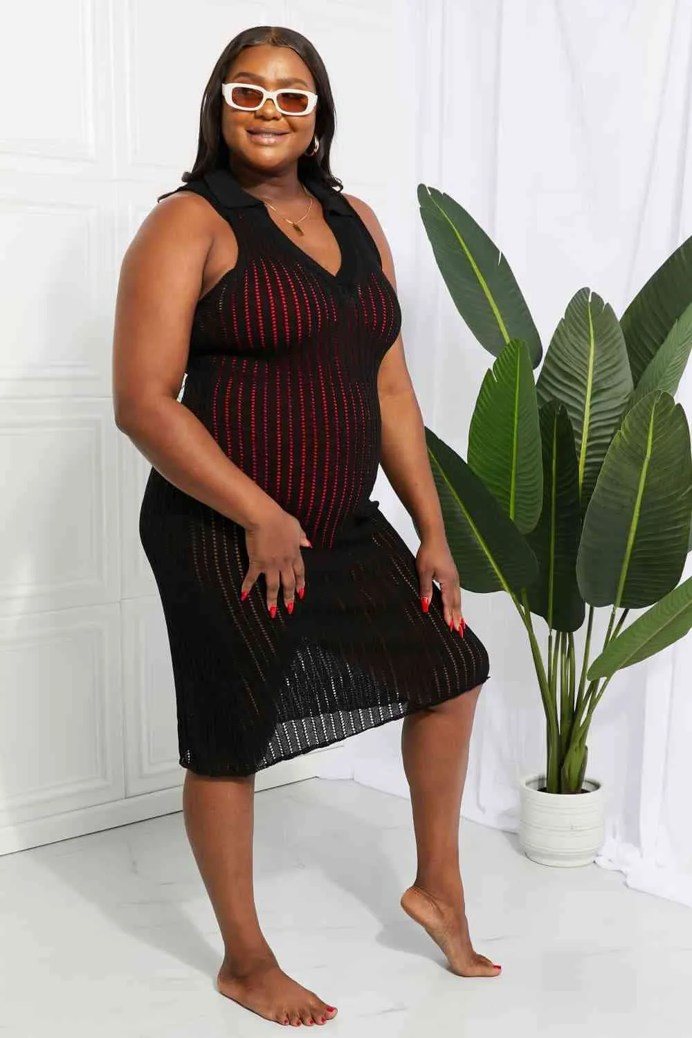 Openwork Johnny Collar Cover Up Dress for Stylish Summer