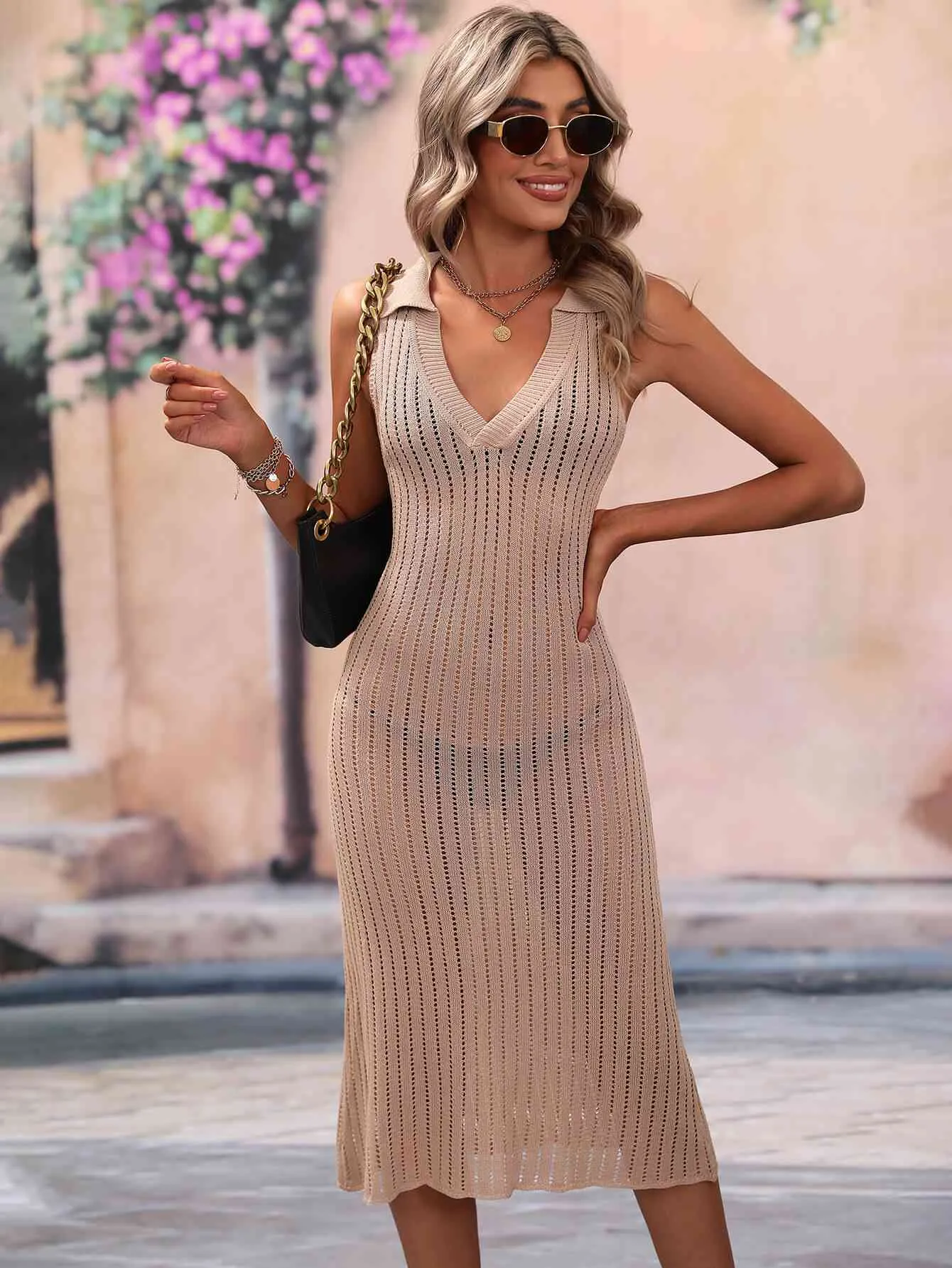 Openwork Johnny Collar Cover Up Dress for Stylish Summer