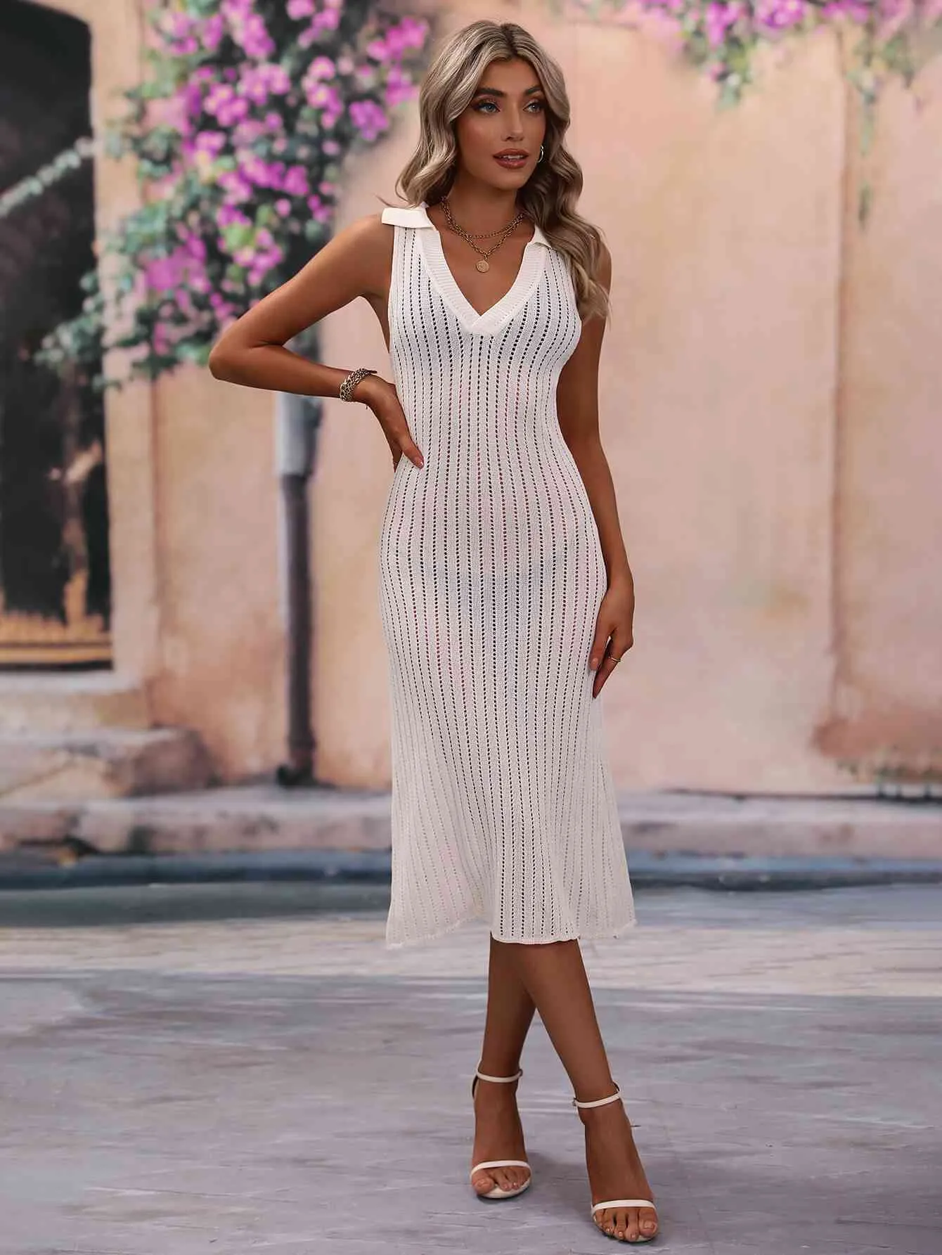 Openwork Johnny Collar Cover Up Dress for Stylish Summer