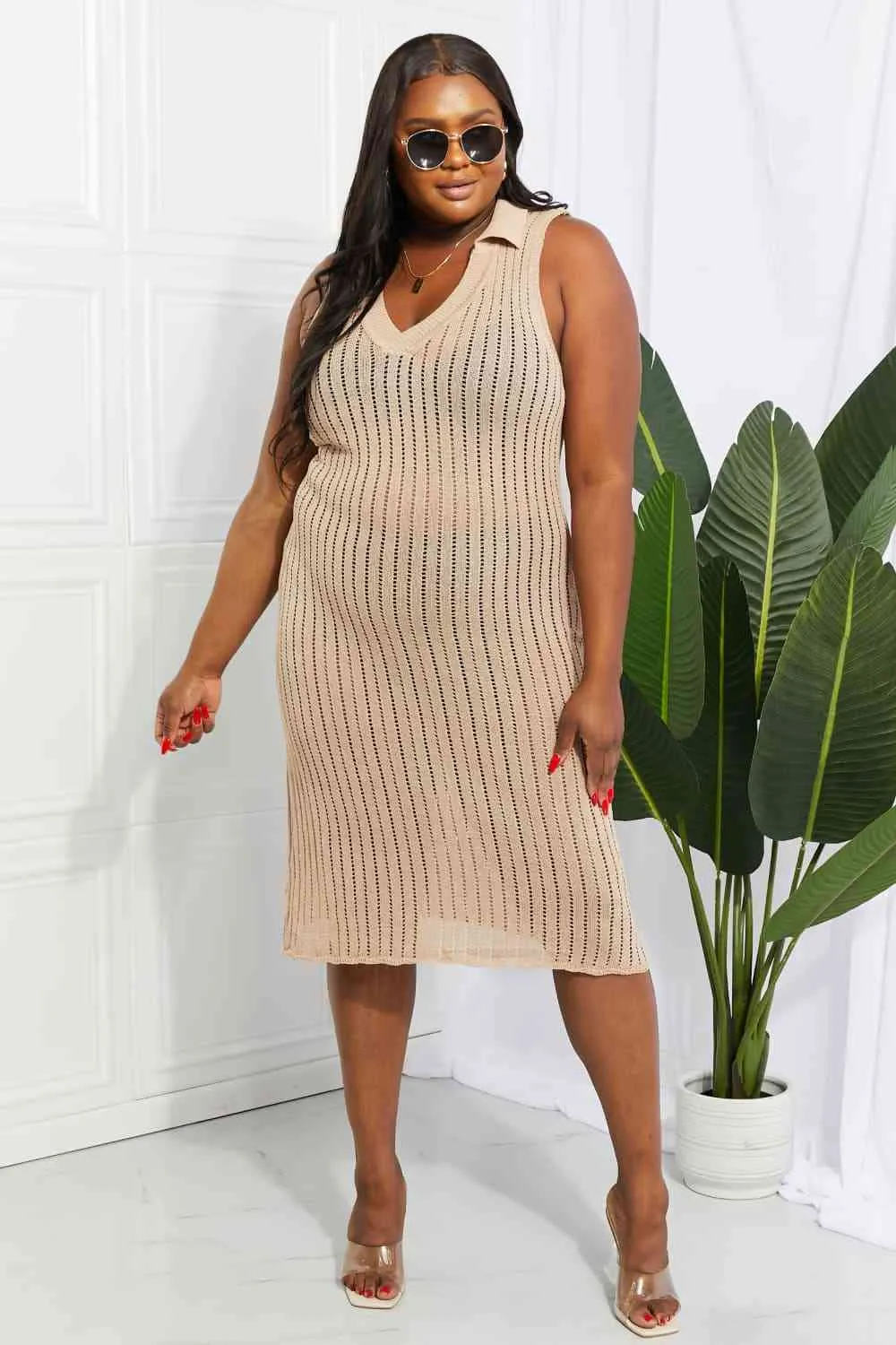 Openwork Johnny Collar Cover Up Dress for Stylish Summer