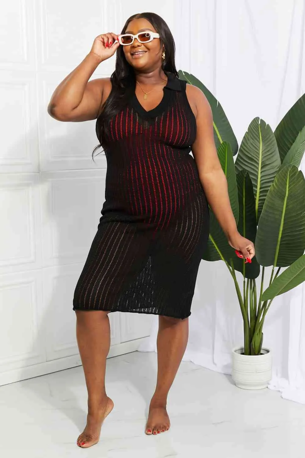 Openwork Johnny Collar Cover Up Dress for Stylish Summer