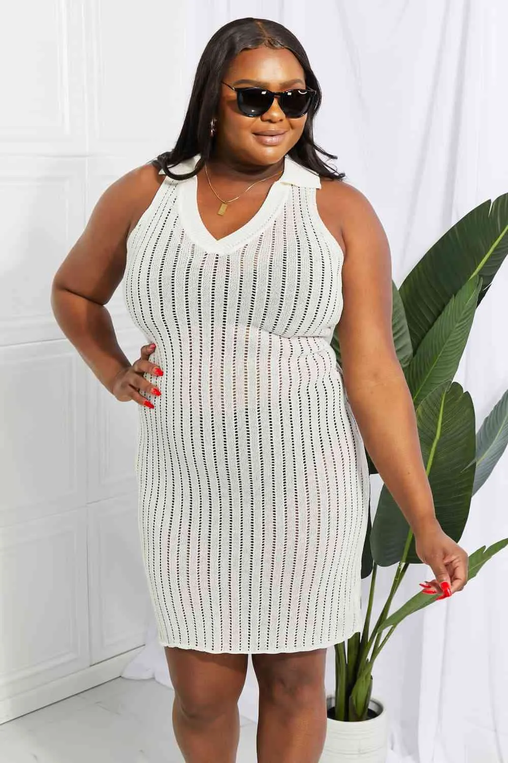 Openwork Johnny Collar Cover Up Dress for Stylish Summer