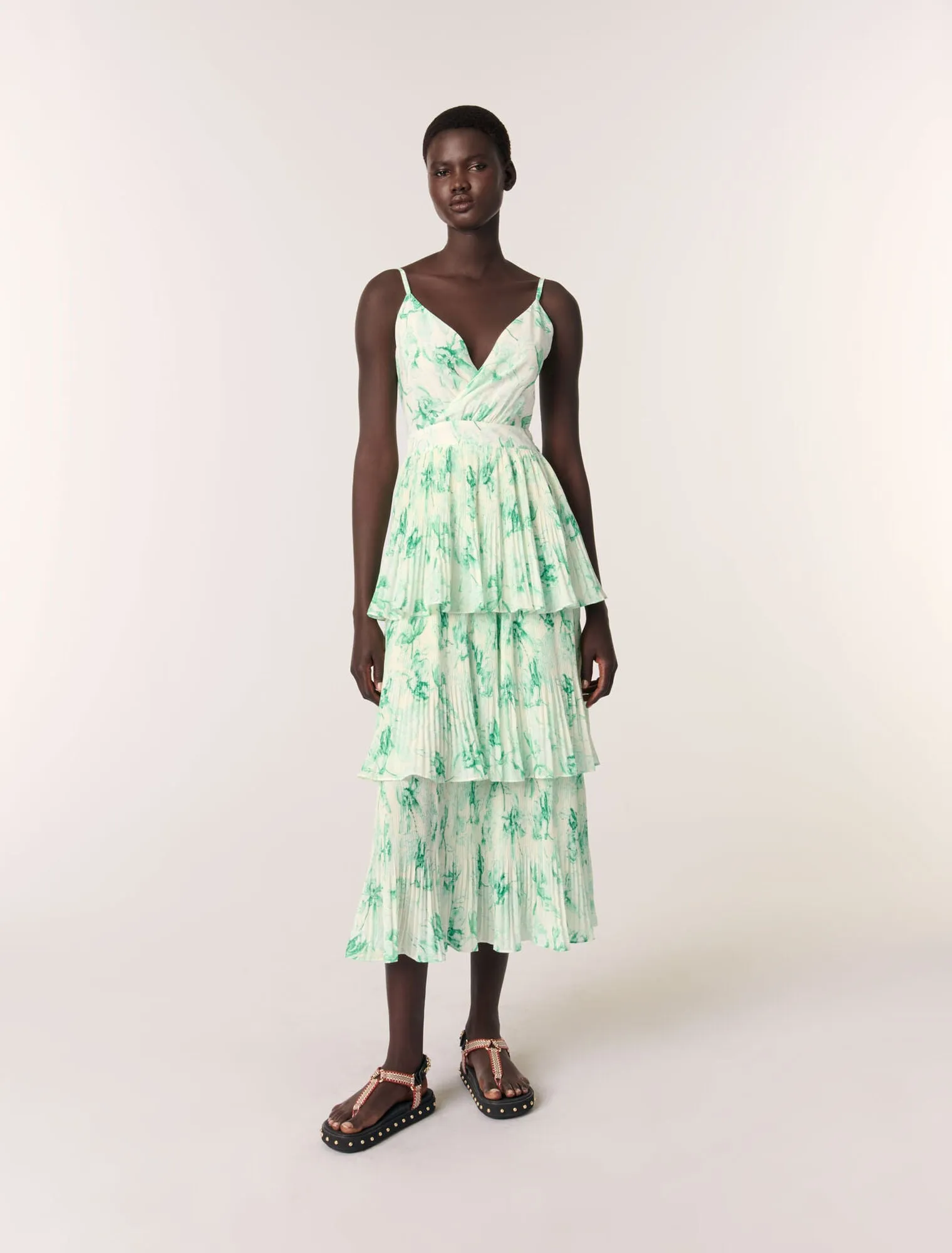 Patterned ruffled maxi dress