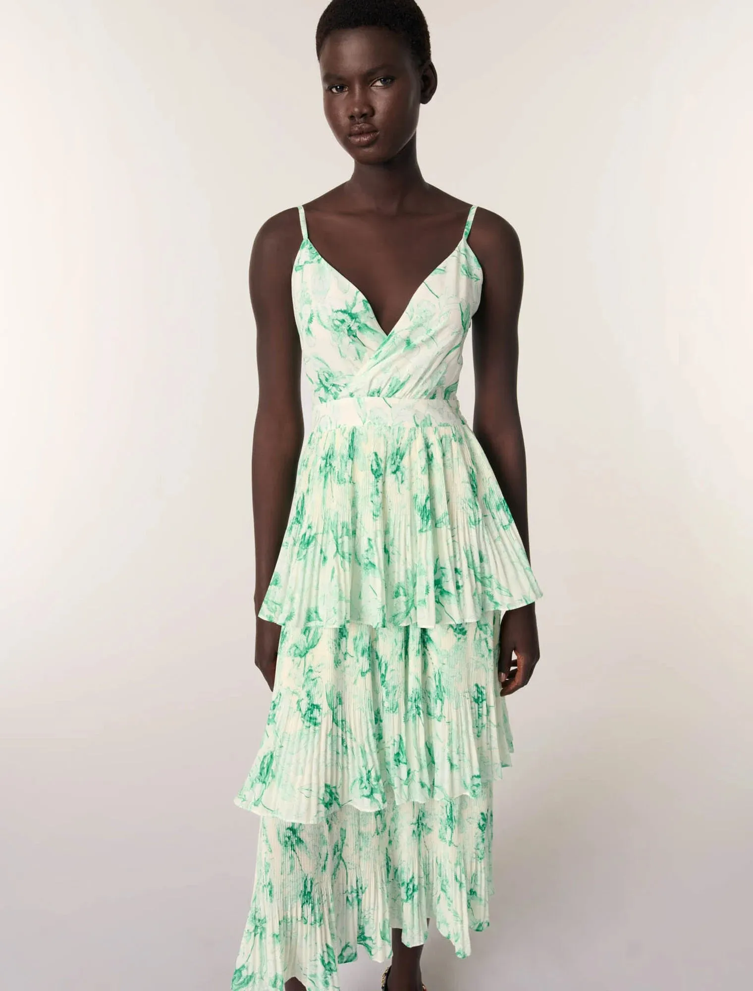 Patterned ruffled maxi dress
