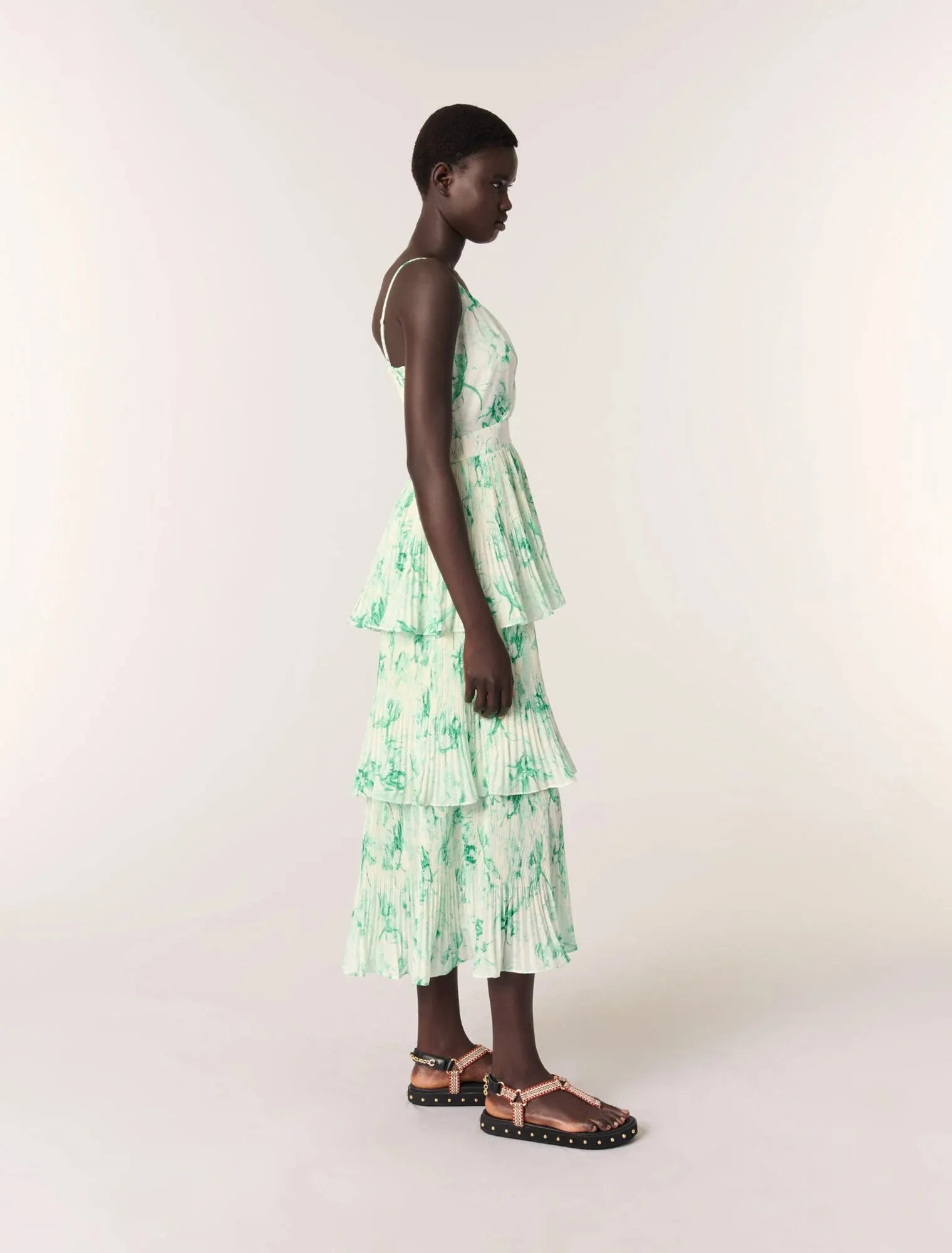 Patterned ruffled maxi dress