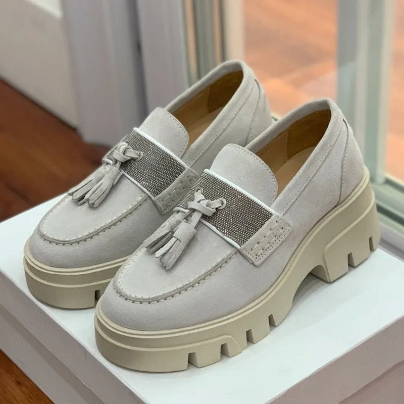 Pre Order:  Tasseled Suede Thick Sole Loafers
