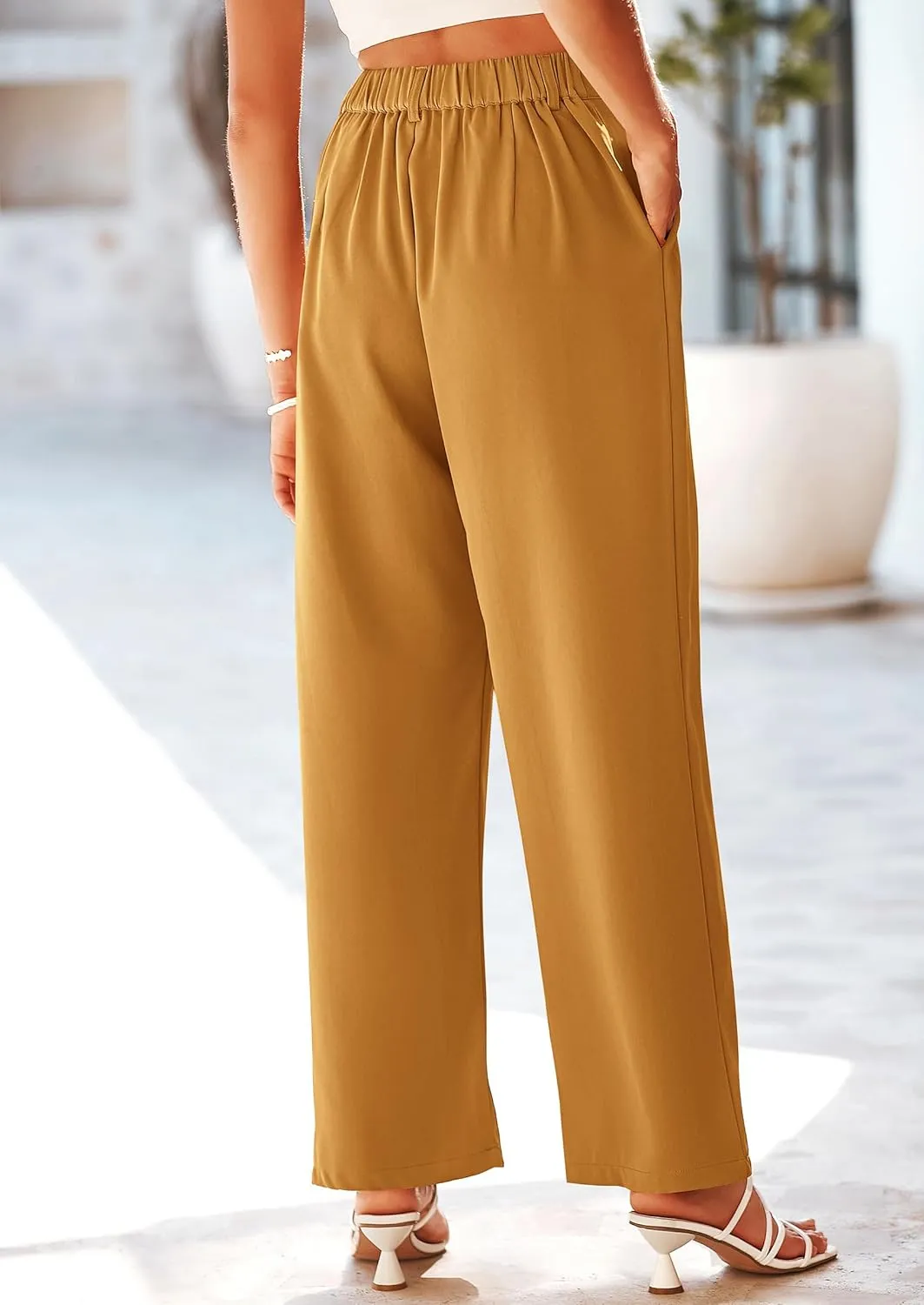 PRETTYGARDEN Palazzo Pants for Women Dressy High Elastic Waisted Business Casual Wide Leg Trousers Pant
