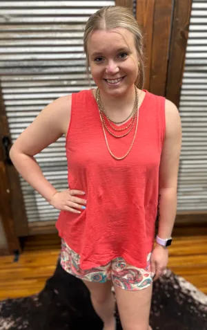 "Basic Essential V-Neck" Tank *Coral