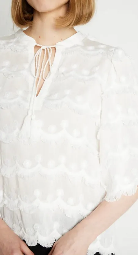 RDF White Elbow length Blouse -Top with Tassle details