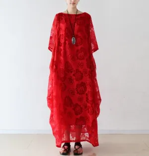 Red Floral Voile Maxi Dress
