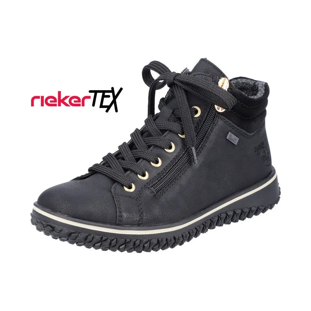 Rieker Z4263-00 Ladies Black Water Resistant Zip & Lace Ankle Boots