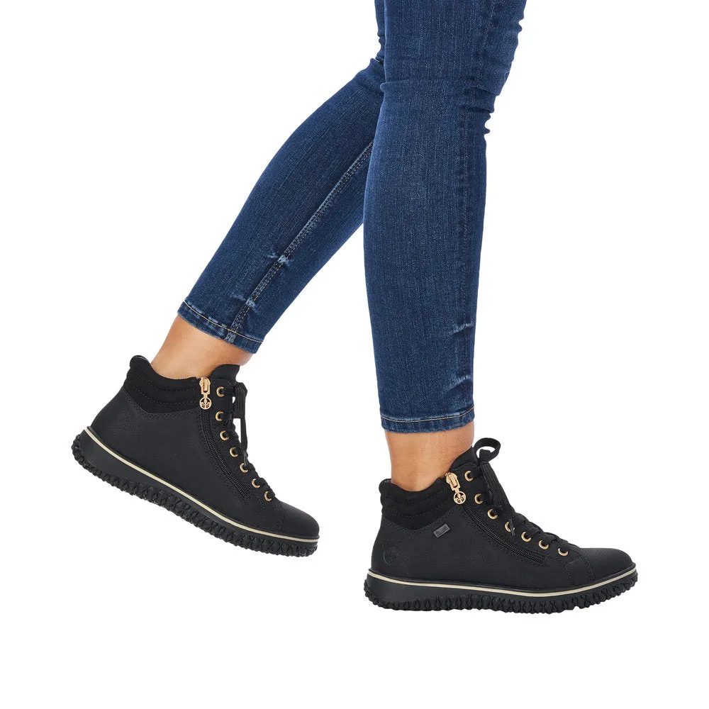 Rieker Z4263-00 Ladies Black Water Resistant Zip & Lace Ankle Boots