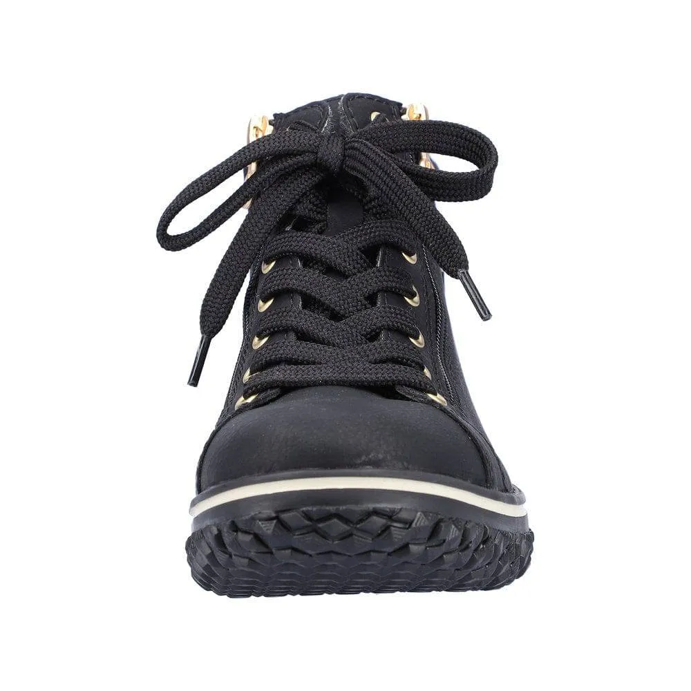 Rieker Z4263-00 Ladies Black Water Resistant Zip & Lace Ankle Boots