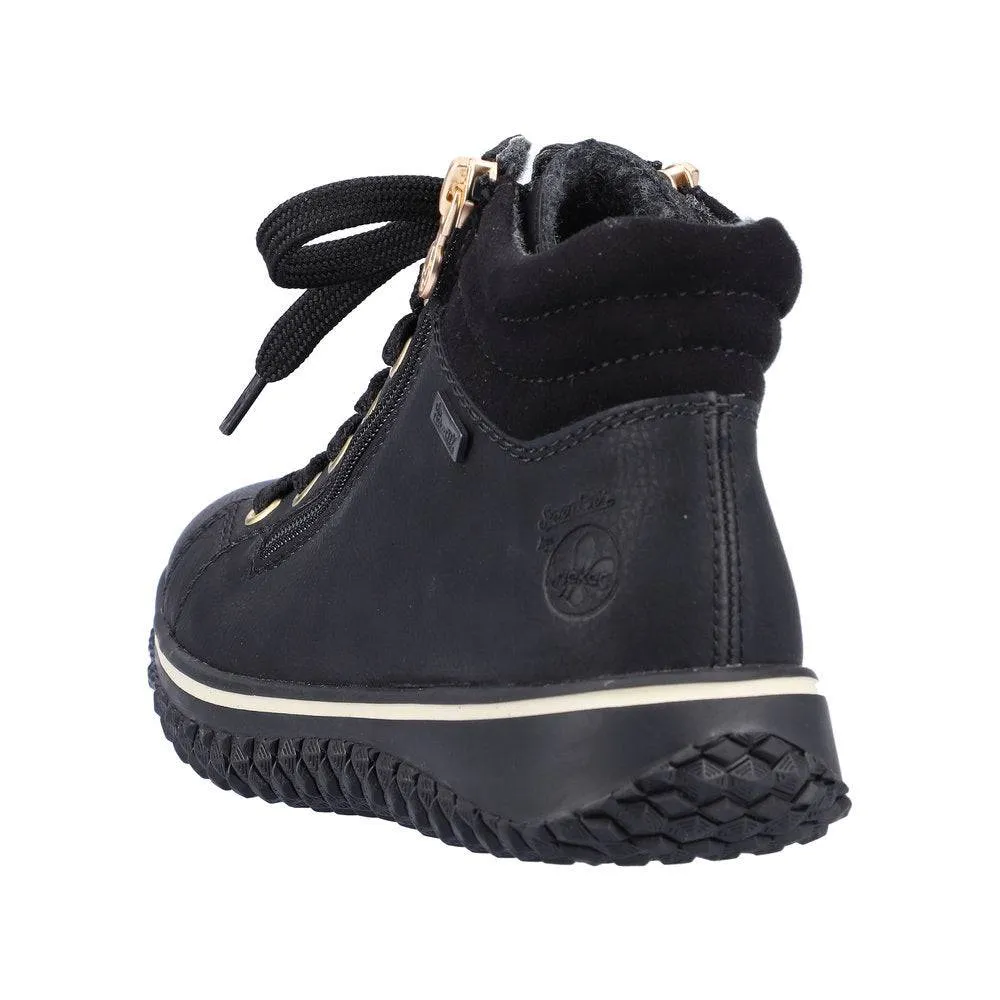 Rieker Z4263-00 Ladies Black Water Resistant Zip & Lace Ankle Boots