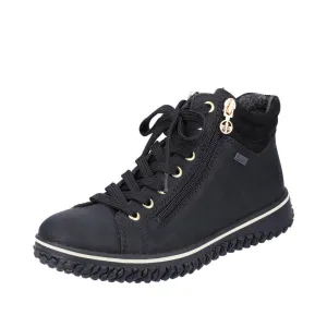 Rieker Z4263-00 Ladies Black Water Resistant Zip & Lace Ankle Boots