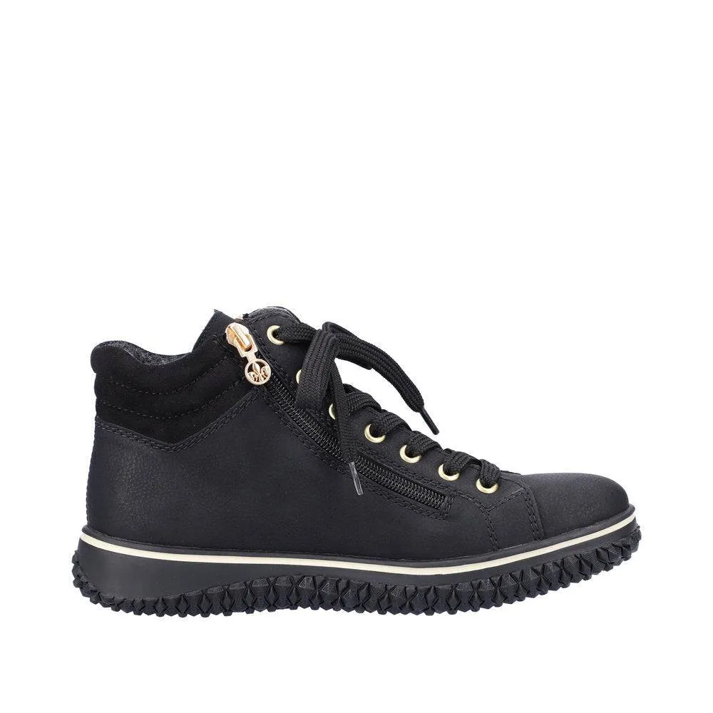 Rieker Z4263-00 Ladies Black Water Resistant Zip & Lace Ankle Boots