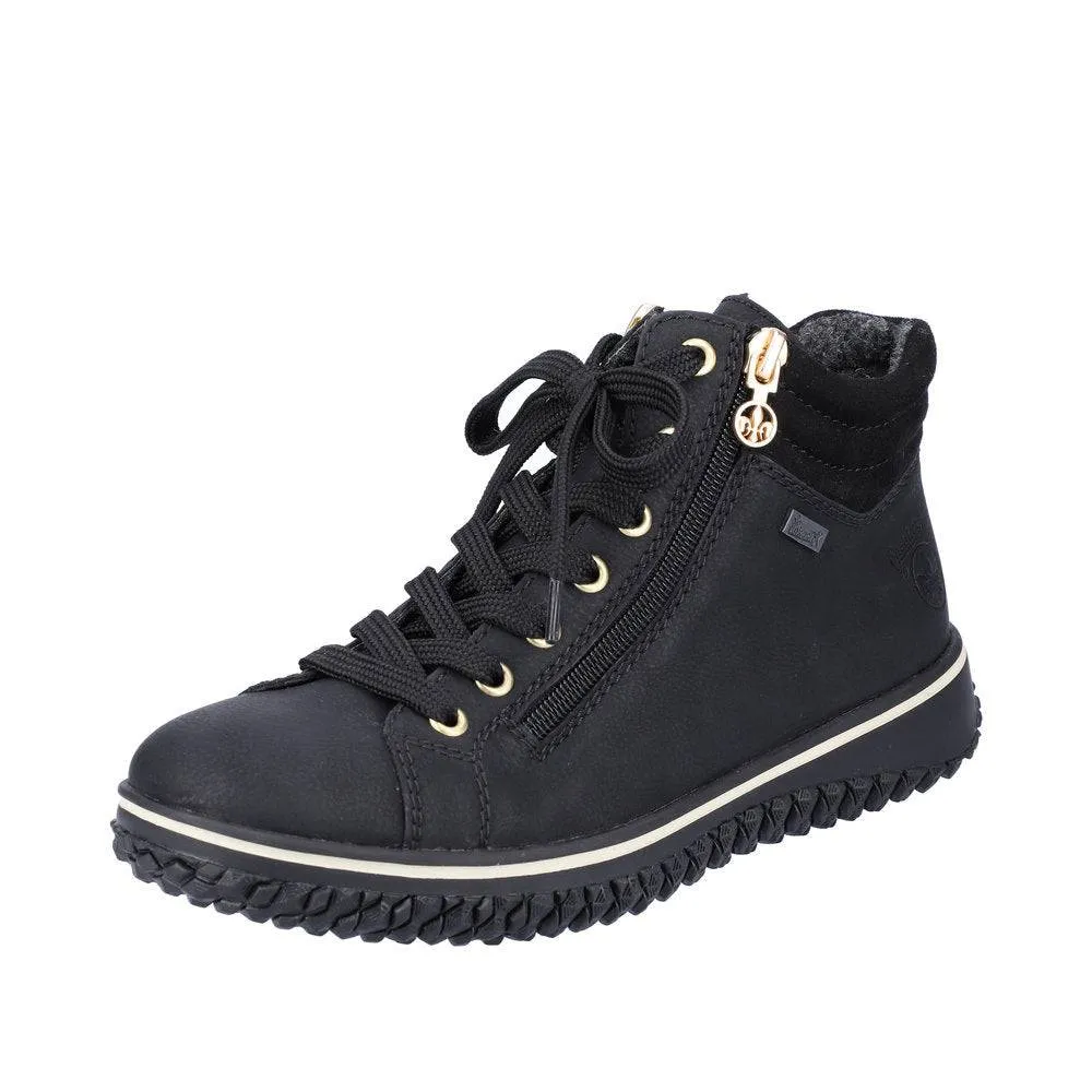 Rieker Z4263-00 Ladies Black Water Resistant Zip & Lace Ankle Boots