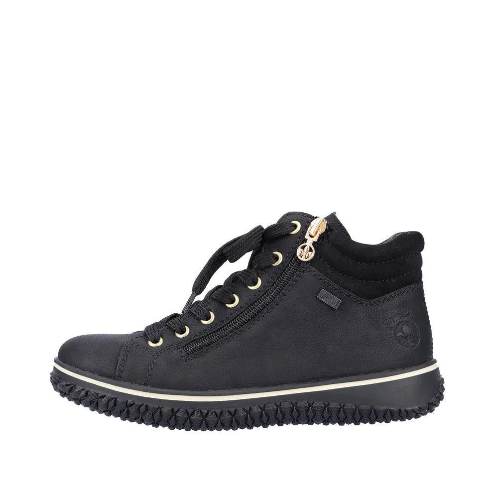 Rieker Z4263-00 Ladies Black Water Resistant Zip & Lace Ankle Boots