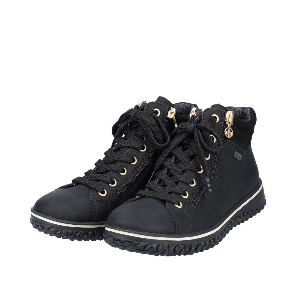 Rieker Z4263-00 Ladies Black Water Resistant Zip & Lace Ankle Boots