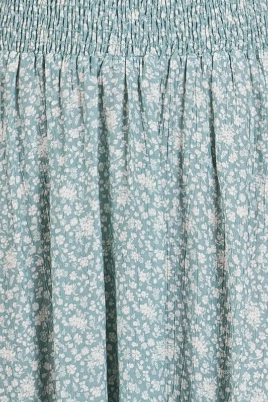 Sage Blossom Smocked Midi Skirt