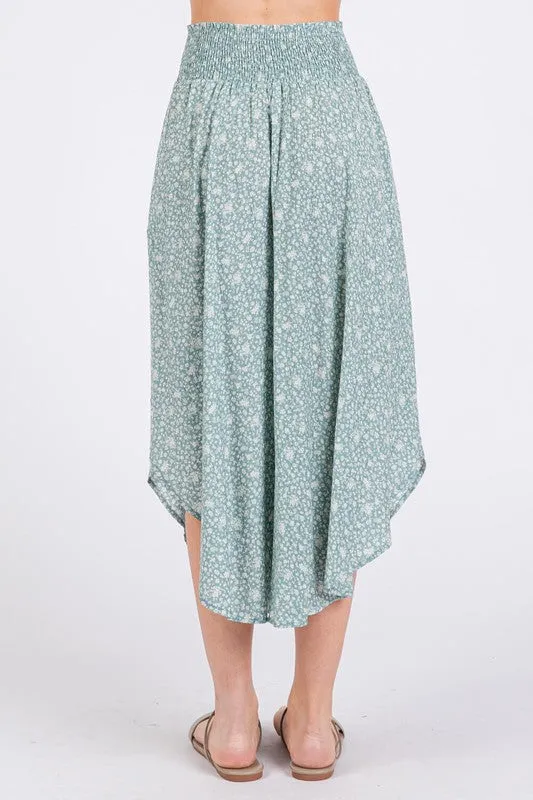 Sage Blossom Smocked Midi Skirt