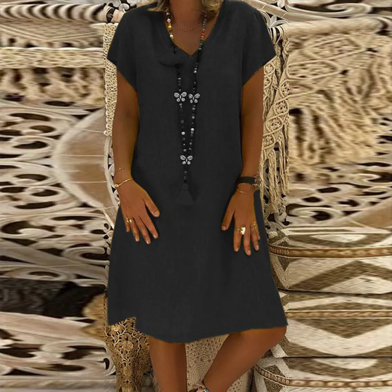 Short Sleeve V Neck Dress