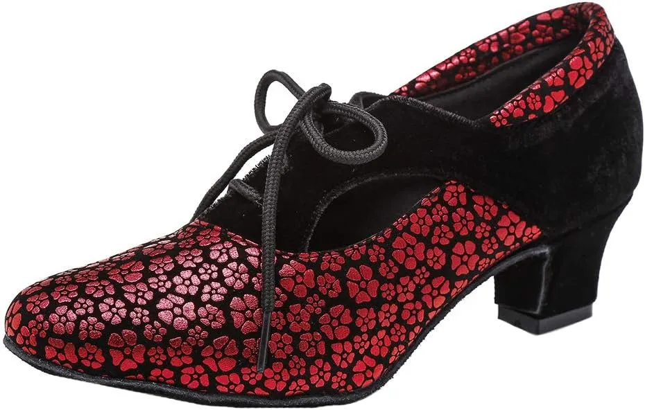 SWDZM Women Latin Dance Shoes Closed Toe Lace-up Ballroom Salsa Tango Teacher Practice Performance Dance Shoes,Model-KU-JT