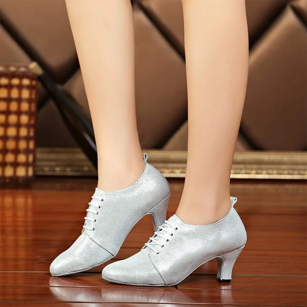 SWDZM Women Latin Dance Shoes Closed Toe Lace-up Ballroom Salsa Tango Teacher Practice Performance Dance Shoes,Model-KU-JT