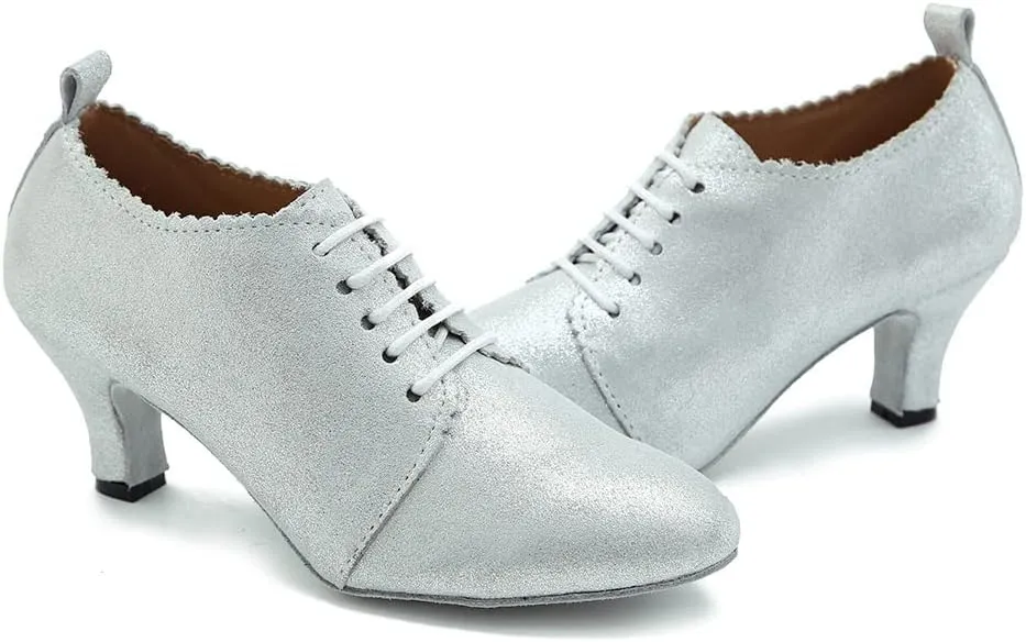 SWDZM Women Latin Dance Shoes Closed Toe Lace-up Ballroom Salsa Tango Teacher Practice Performance Dance Shoes,Model-KU-JT
