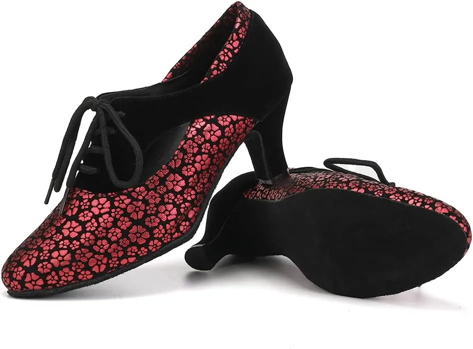 SWDZM Women Latin Dance Shoes Closed Toe Lace-up Ballroom Salsa Tango Teacher Practice Performance Dance Shoes,Model-KU-JT