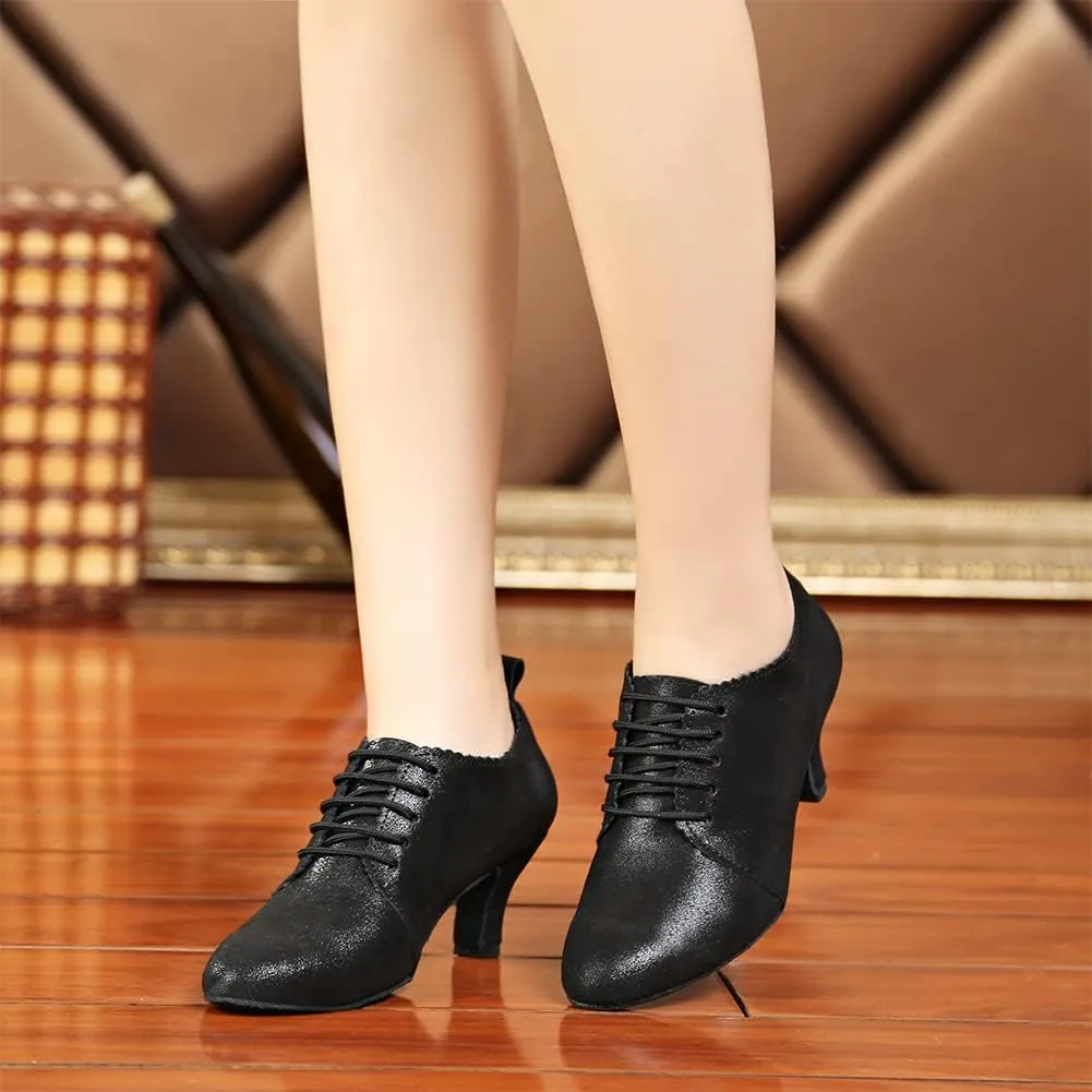 SWDZM Women Latin Dance Shoes Closed Toe Lace-up Ballroom Salsa Tango Teacher Practice Performance Dance Shoes,Model-KU-JT