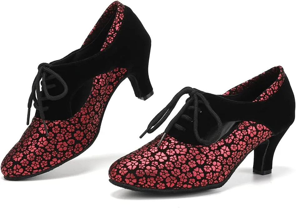 SWDZM Women Latin Dance Shoes Closed Toe Lace-up Ballroom Salsa Tango Teacher Practice Performance Dance Shoes,Model-KU-JT
