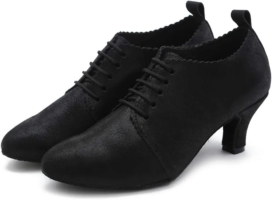 SWDZM Women Latin Dance Shoes Closed Toe Lace-up Ballroom Salsa Tango Teacher Practice Performance Dance Shoes,Model-KU-JT