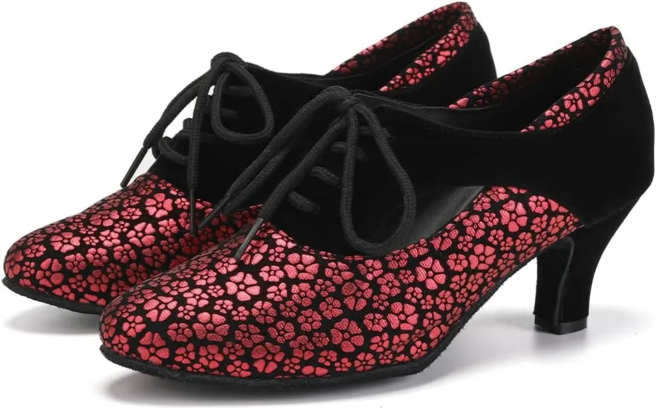 SWDZM Women Latin Dance Shoes Closed Toe Lace-up Ballroom Salsa Tango Teacher Practice Performance Dance Shoes,Model-KU-JT