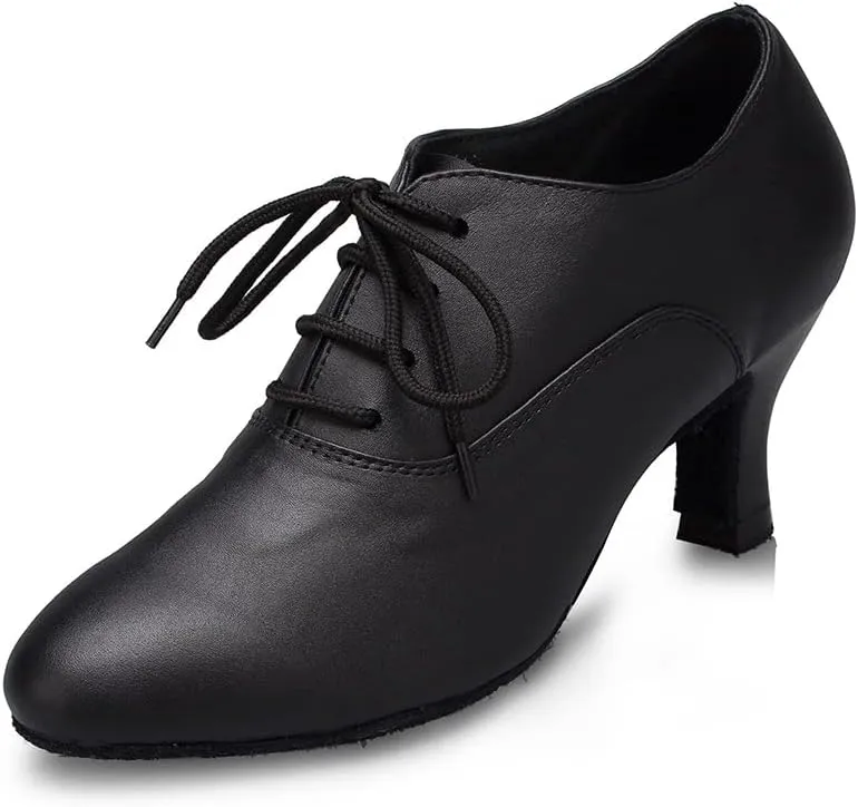 SWDZM Women Latin Dance Shoes Closed Toe Lace-up Ballroom Salsa Tango Teacher Practice Performance Dance Shoes,Model-KU-JT