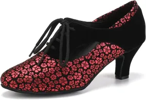 SWDZM Women Latin Dance Shoes Closed Toe Lace-up Ballroom Salsa Tango Teacher Practice Performance Dance Shoes,Model-KU-JT