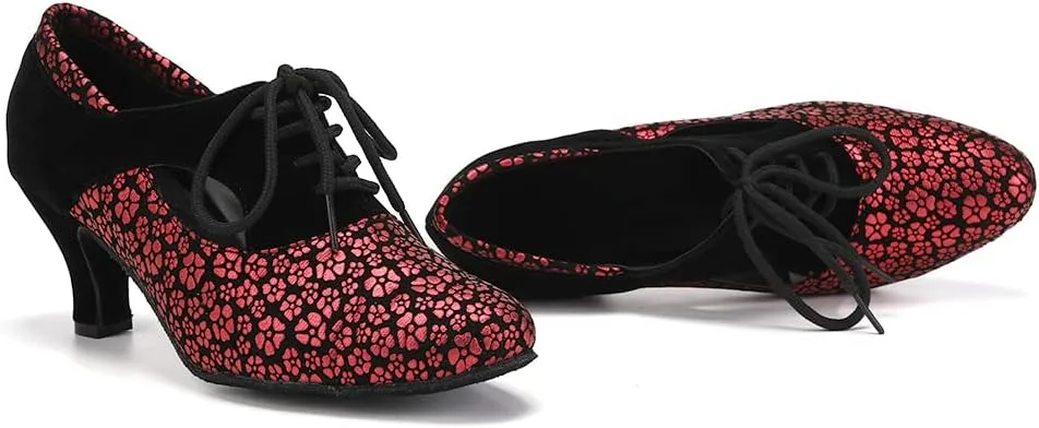 SWDZM Women Latin Dance Shoes Closed Toe Lace-up Ballroom Salsa Tango Teacher Practice Performance Dance Shoes,Model-KU-JT