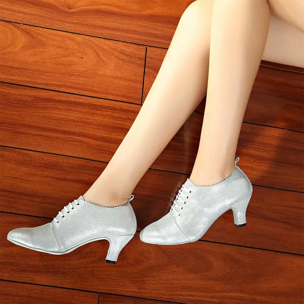 SWDZM Women Latin Dance Shoes Closed Toe Lace-up Ballroom Salsa Tango Teacher Practice Performance Dance Shoes,Model-KU-JT