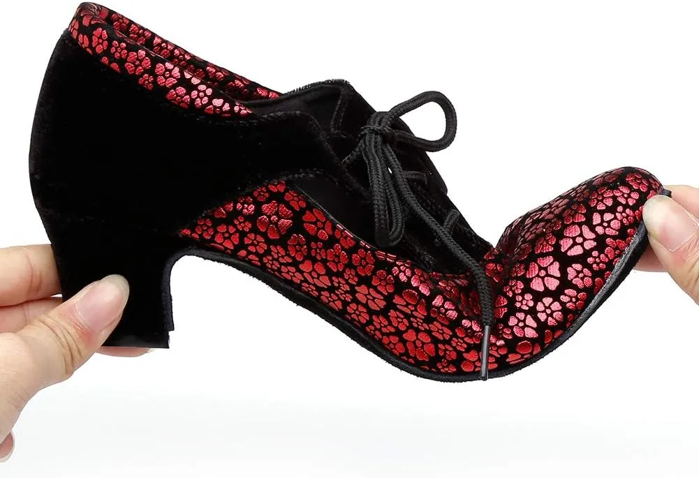 SWDZM Women Latin Dance Shoes Closed Toe Lace-up Ballroom Salsa Tango Teacher Practice Performance Dance Shoes,Model-KU-JT
