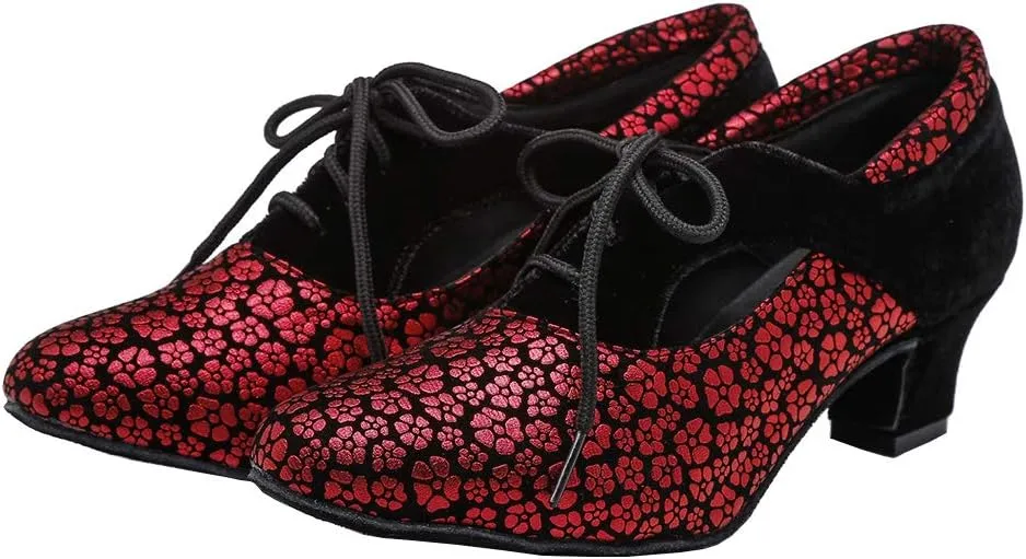 SWDZM Women Latin Dance Shoes Closed Toe Lace-up Ballroom Salsa Tango Teacher Practice Performance Dance Shoes,Model-KU-JT