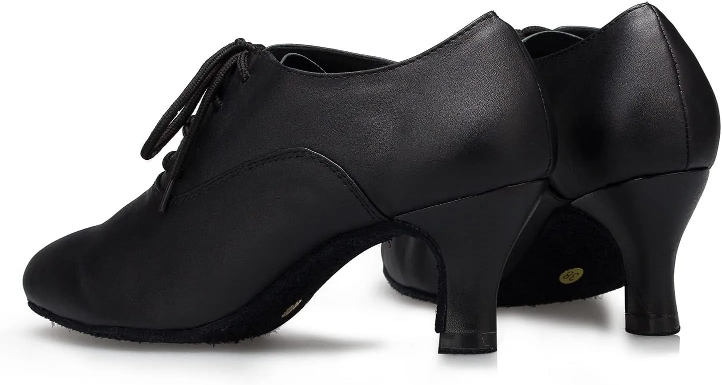 SWDZM Women Latin Dance Shoes Closed Toe Lace-up Ballroom Salsa Tango Teacher Practice Performance Dance Shoes,Model-KU-JT