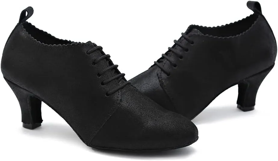 SWDZM Women Latin Dance Shoes Closed Toe Lace-up Ballroom Salsa Tango Teacher Practice Performance Dance Shoes,Model-KU-JT